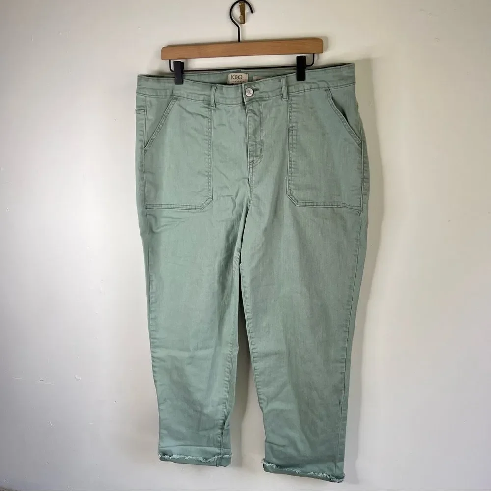 LOGO by Lori Goldstein Sage Green Boyfriend Pants size 18 W